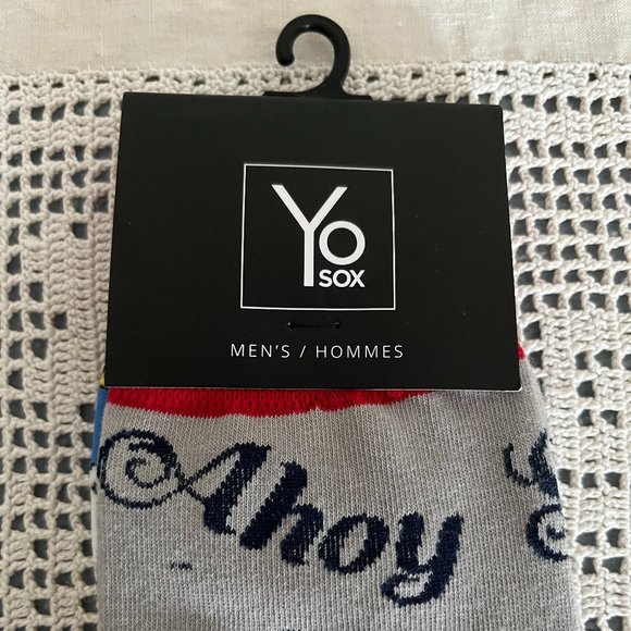 NEW with tags YoSox grey, red, navy, white & yellow socks men’s size 7-12 rare - Picture 2 of 9
